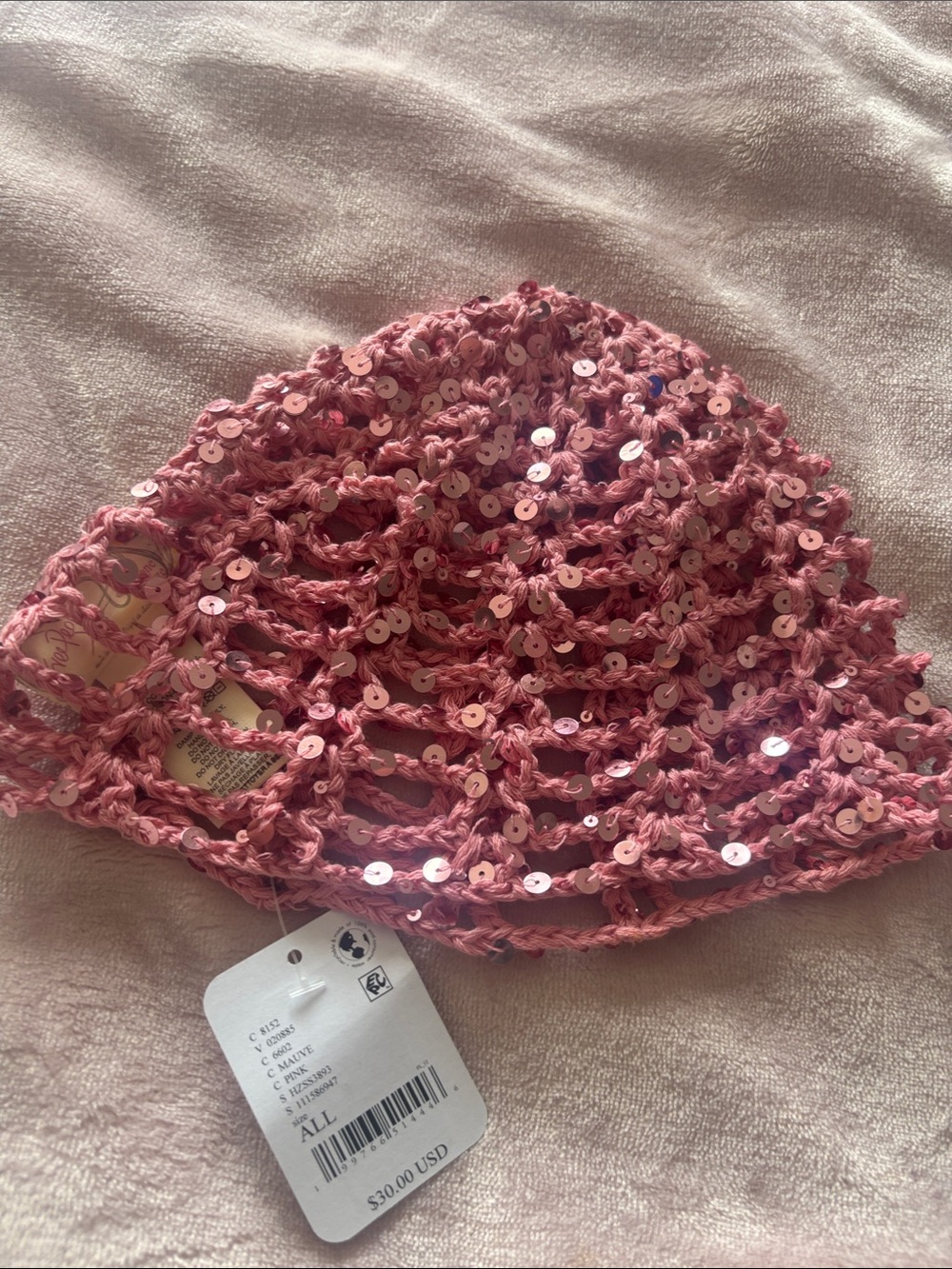 Free People Pink Sequin Crochet Beanie